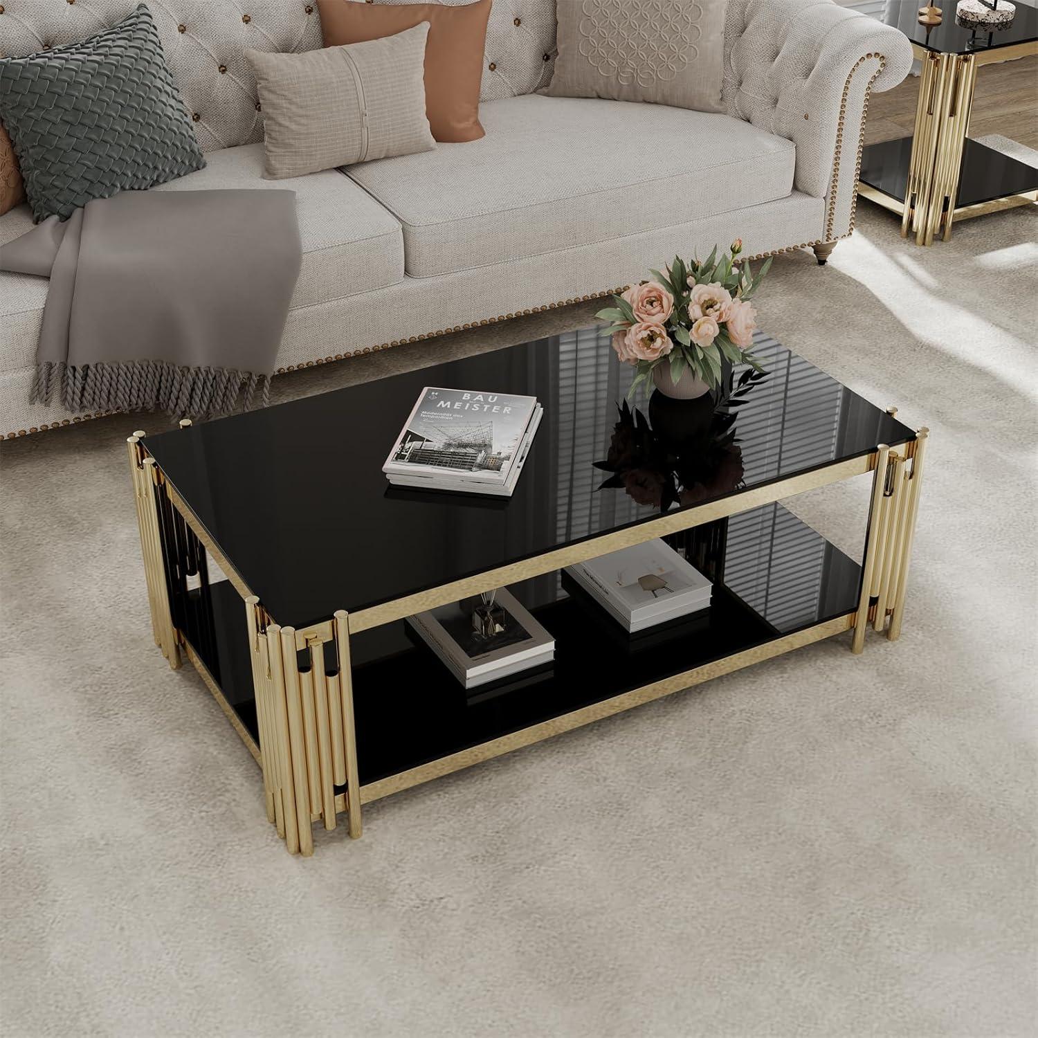 Why We Love This Black & Gold Modern Glass Coffee Table