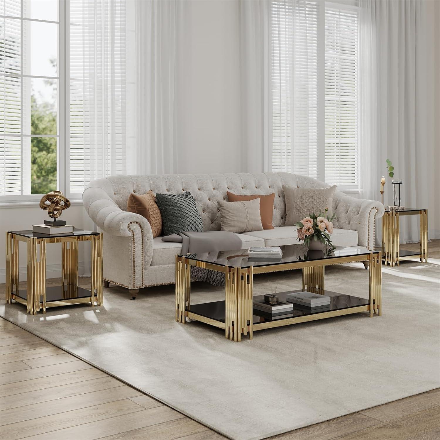 Why We Love This Black & Gold Modern Glass Coffee Table