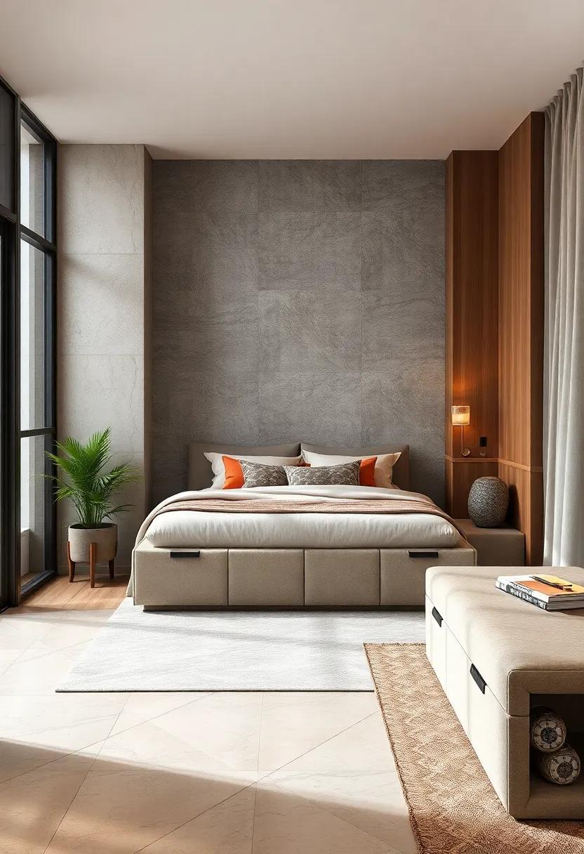 Modular storage benches ​that can be rearranged to fit changing bedroom layouts