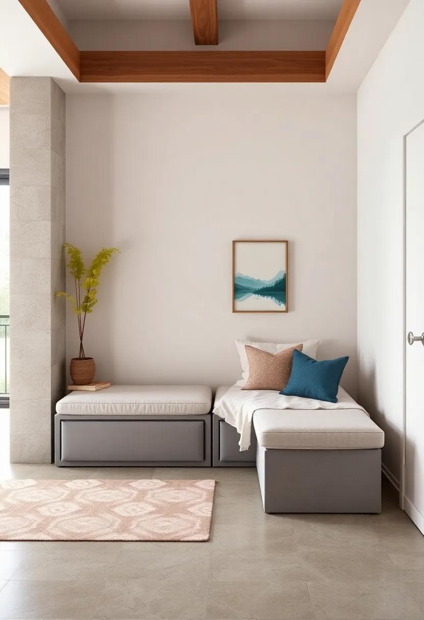 Storage benches with cushioned tops for effortless reading nooks in small ​bedrooms