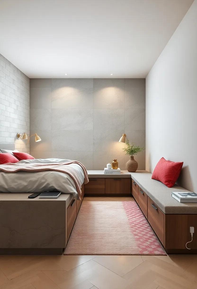 Storage benches with built-in charging stations to organize gadgets and cables discreetly