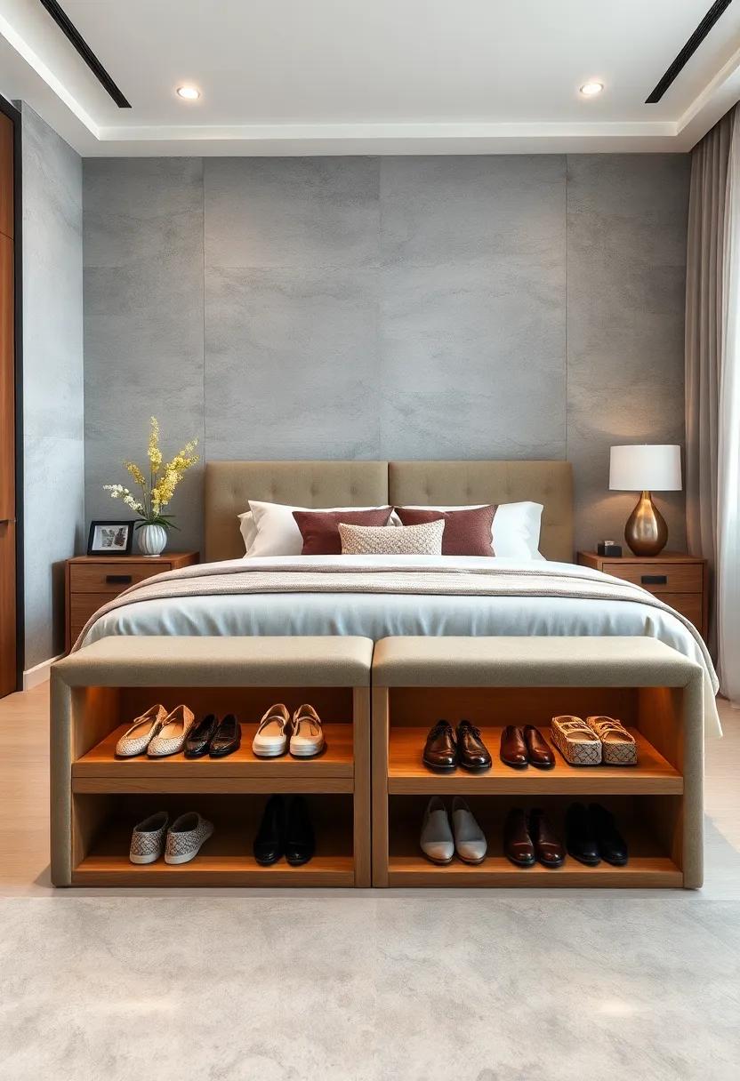 Storage benches featuring built-in shoe racks to keep footwear accessible⁢ yet out of sight