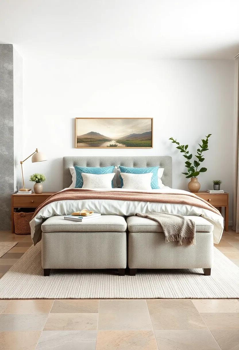 Upholstered storage benches ⁢with lift-top lids to stow away blankets⁤ and seasonal clothing