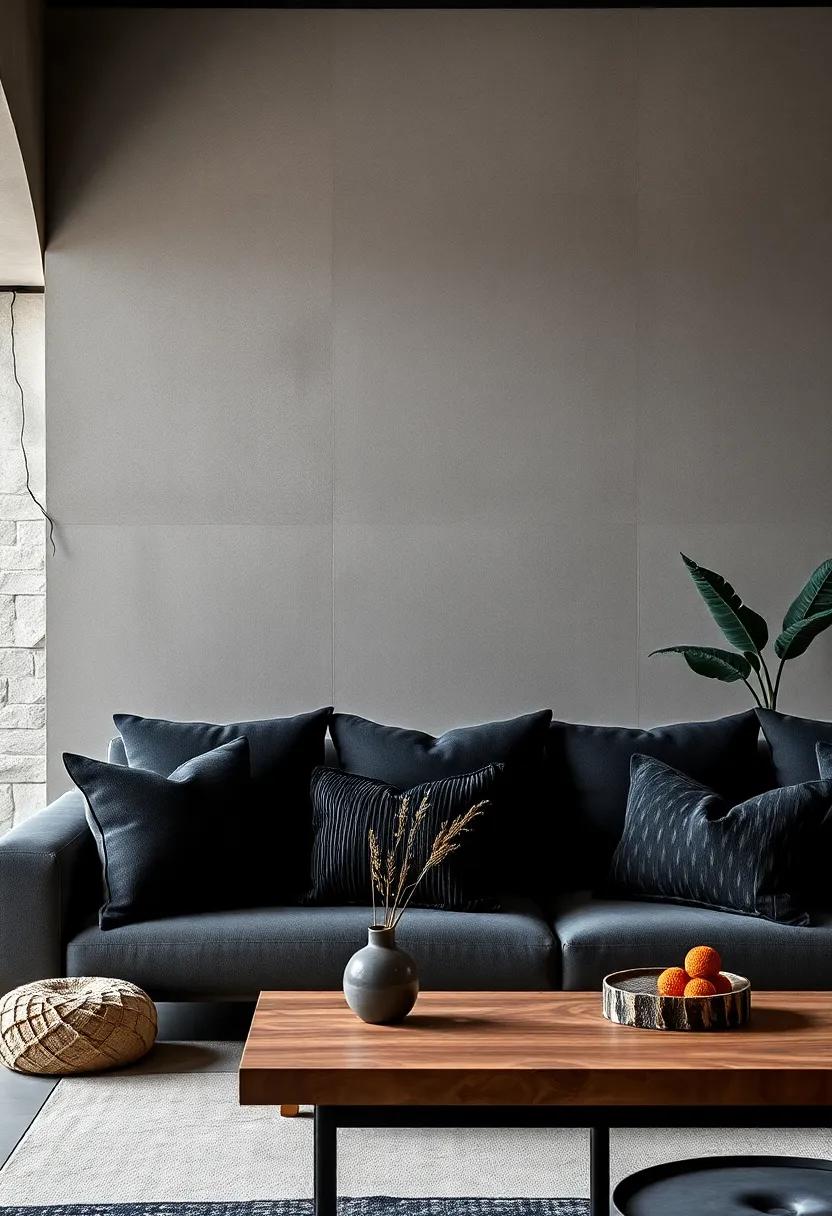 Black Throw Pillows with Varied Textures to Add Interest