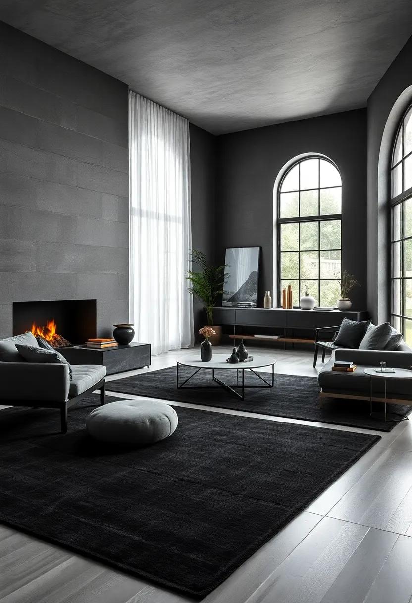 Monochrome Black Rugs ‌with Subtle Texture for Depth