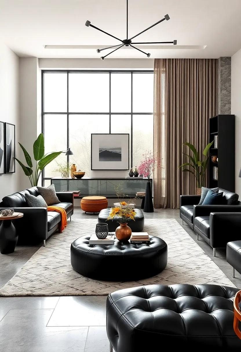Black Leather⁤ Ottomans ​with ⁣Clean Silhouettes⁤ for ⁤Versatile⁣ Seating