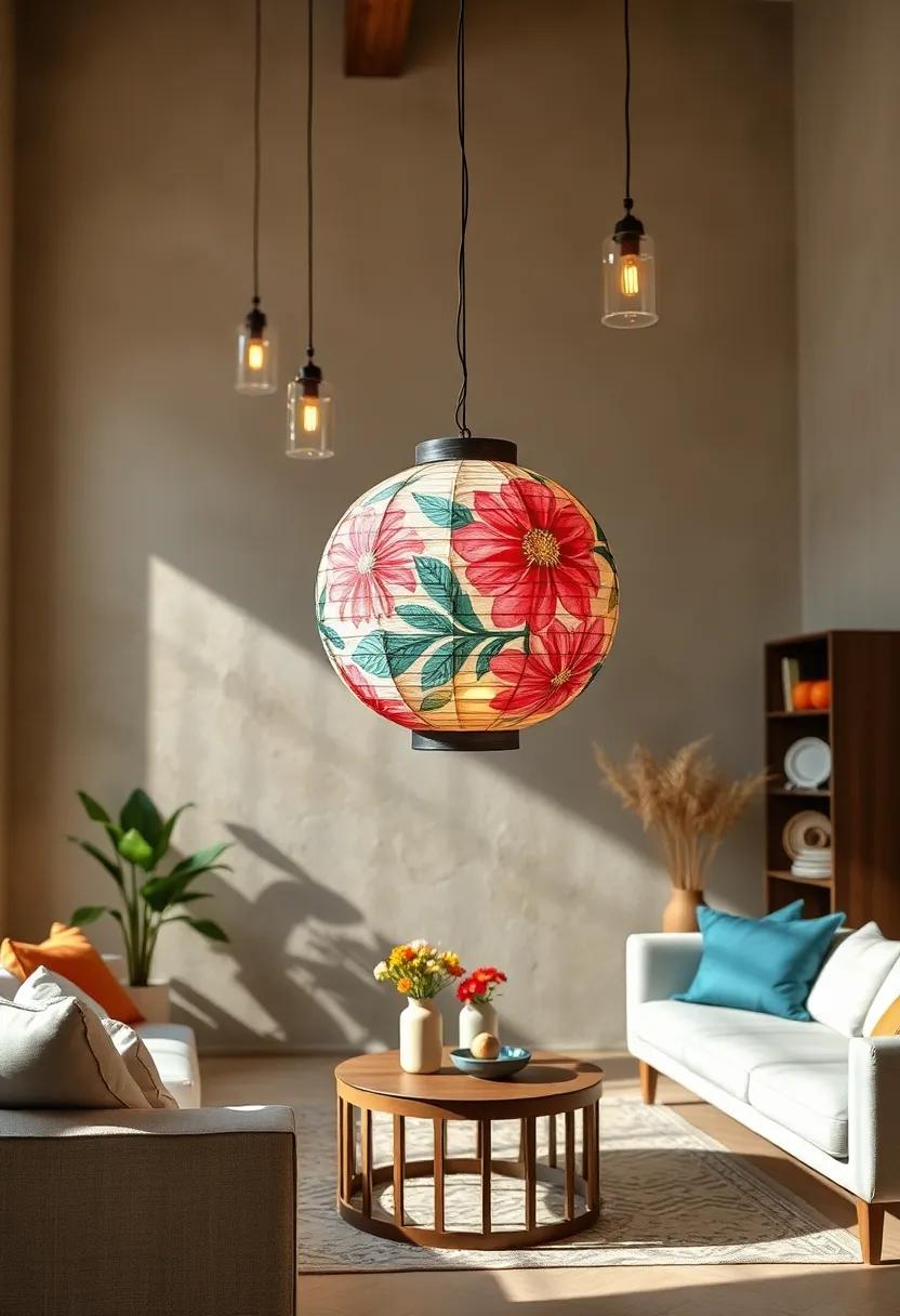 Hand-Painted Floral Paper Lantern - Artistic and vibrant, bringing a ‌splash of creativity to neutral rooms