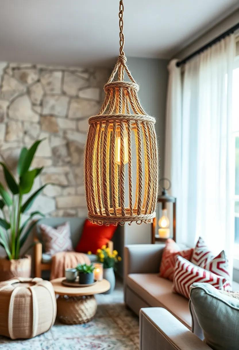 Hemp Rope Wrapped Lantern - Earthy ‌materials‍ that bring​ warmth and texture to ⁣rustic boho​ interiors