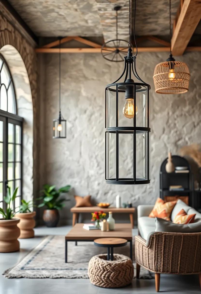 Wrought Iron Lantern with Glass Panels - A ​sturdy‍ yet artistic fixture combining⁢ industrial and boho elements