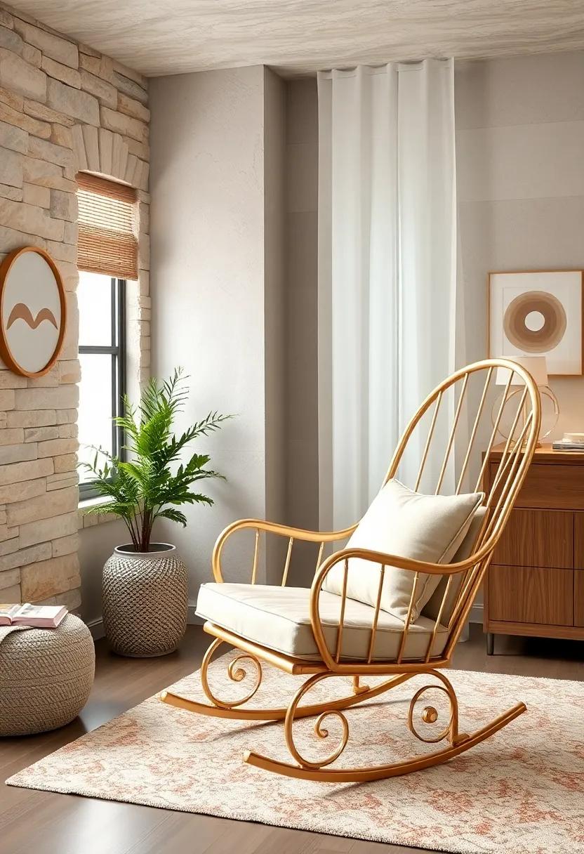 Champagne ⁤Gold‌ Rocking⁢ Chair with Neutral⁣ Cushions for Cozy Storytime Moments