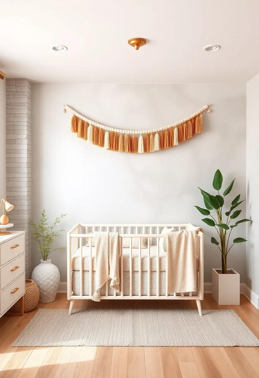 Champagne Gold Tassel Garland Draped Across the⁣ Nursery ‍Wall for a Playful Accent