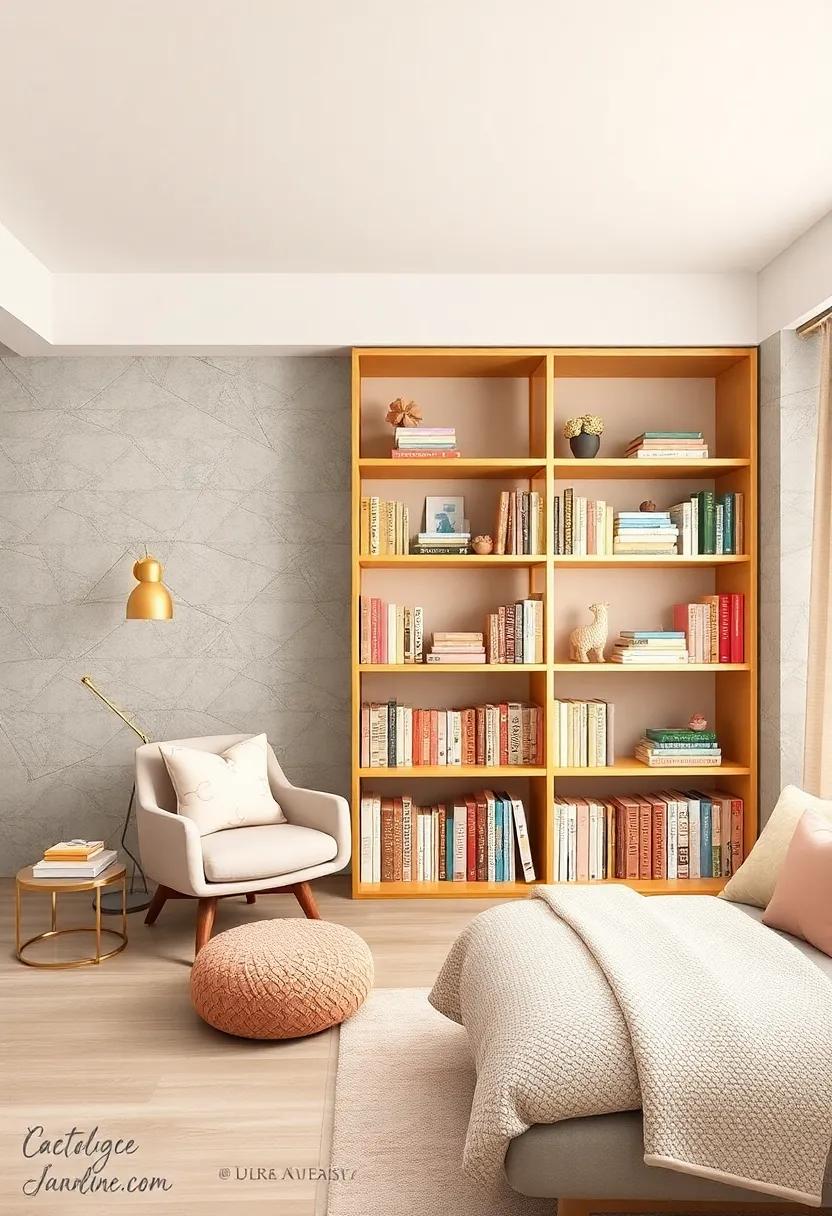Champagne Gold Bookshelf ‌with Pastel-Colored ⁣Books to Encourage Early ​Reading