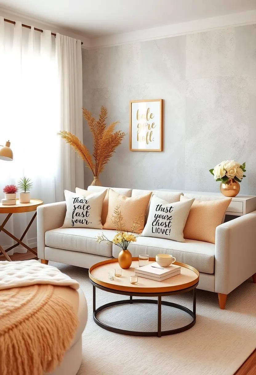 Champagne Gold ⁤Accent⁣ Pillows Featuring Inspirational Quotes ⁣for⁤ a Positive⁢ Vibe