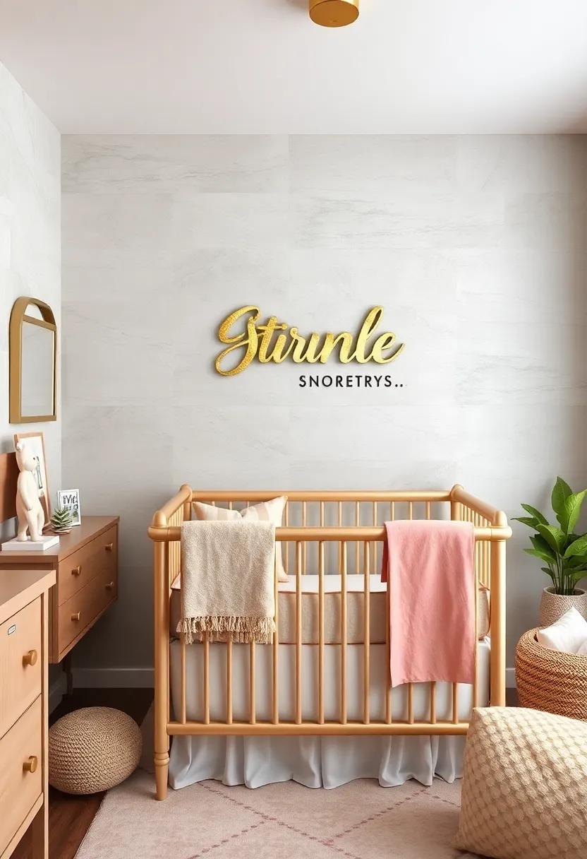 Custom ‍Name Sign in Champagne Gold Leaf Mounted Above the Crib for Personal Flair