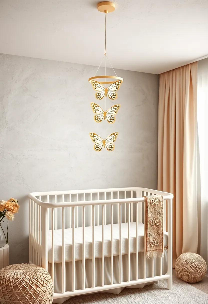 Delicate Butterfly​ Mobile in Champagne Gold Hues ​Hanging Gracefully Over ​the ⁣Crib