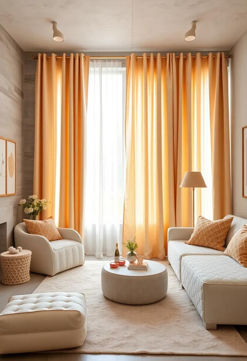 Elegant Champagne Gold Curtains‍ with Sheer Panels to Soften Natural​ Light
