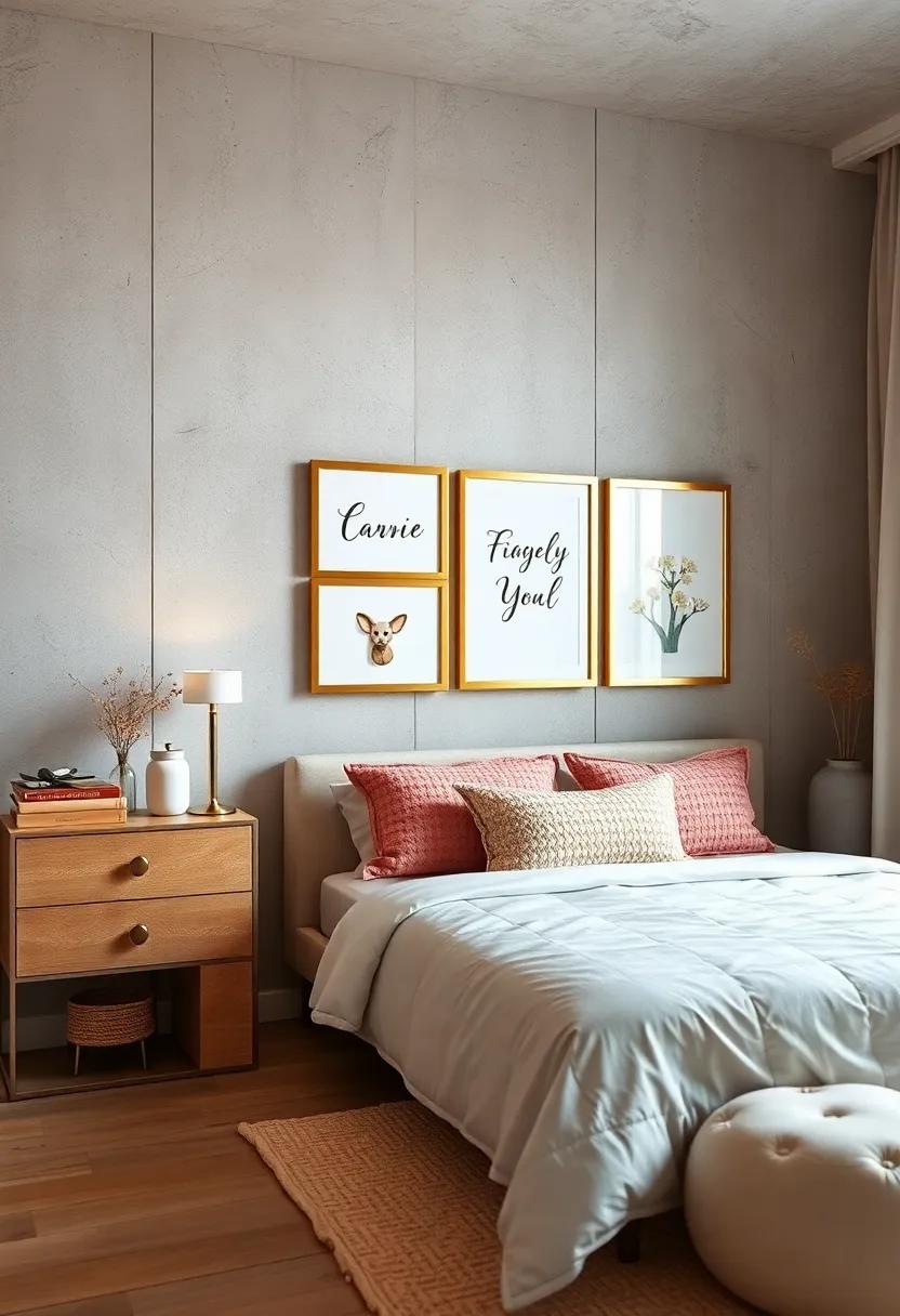Minimalist Champagne gold Frame gallery Wall Showcasing Whimsical ⁤Art