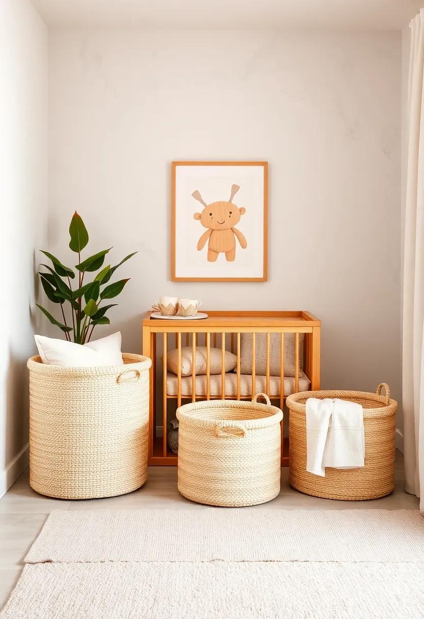 Nursery Storage Baskets in Champagne⁤ Gold Woven ‌Fabric for Stylish Organization