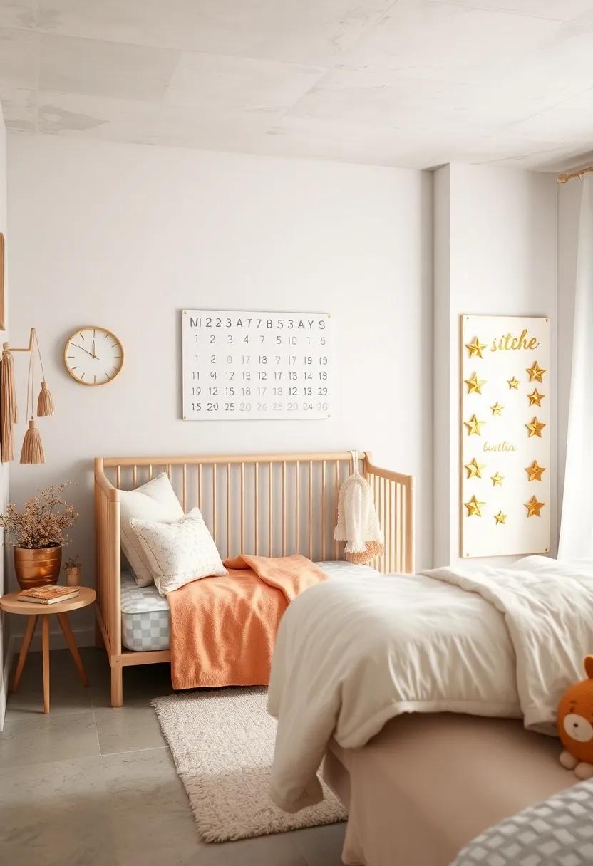 Subtle‌ Champagne Gold⁤ Growth Chart ⁤Decorated‌ with Stars ‍to ‌Track Milestones