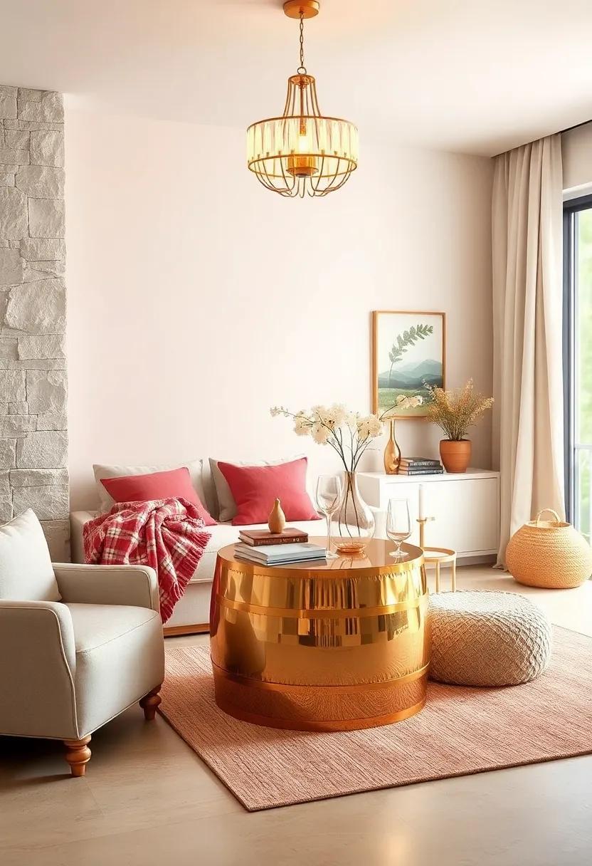 Wine Barrel-Inspired Champagne Gold Side Table to Add Rustic Elegance