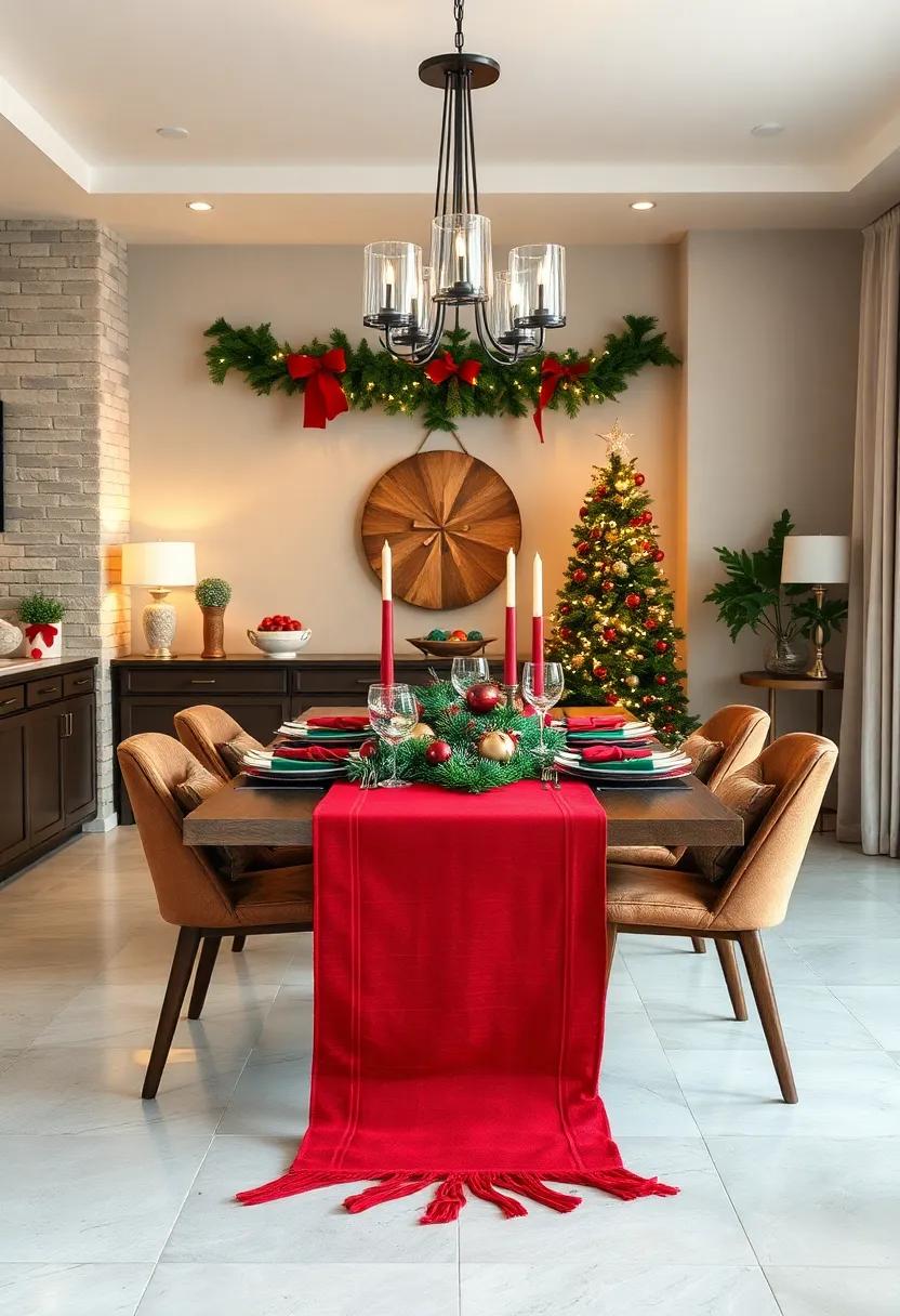 Classic Red ​and Green Table Runner for a timeless⁣ Holiday Look
