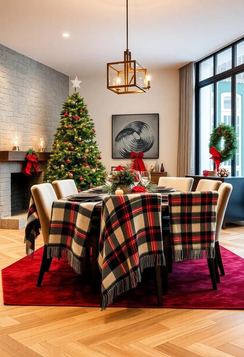 Cozy Plaid Blankets Draped Over ​Dining Chairs