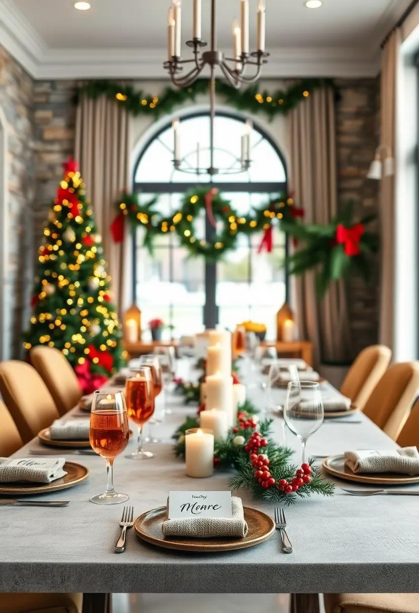 Festive Holiday-themed place Settings with Personalized⁢ Name Cards