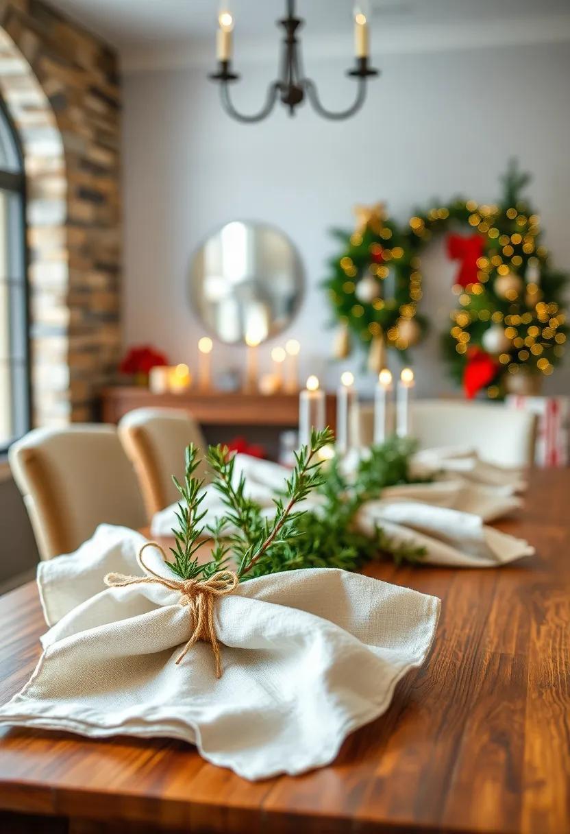Festive ⁢Linen‌ Napkins Tied ⁣with Twine and Sprigs⁤ of Rosemary