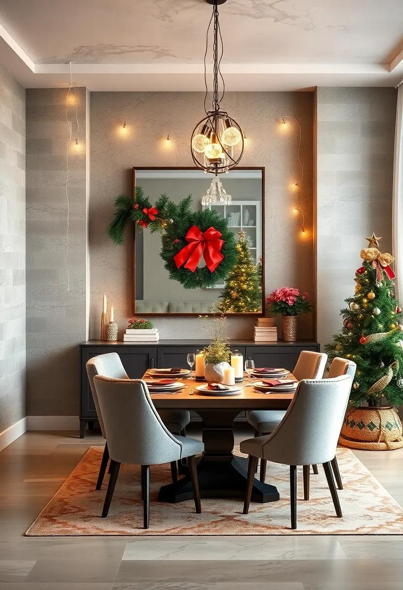 Twinkling​ fairy Lights‍ Draped Around the Dining Room Mirror