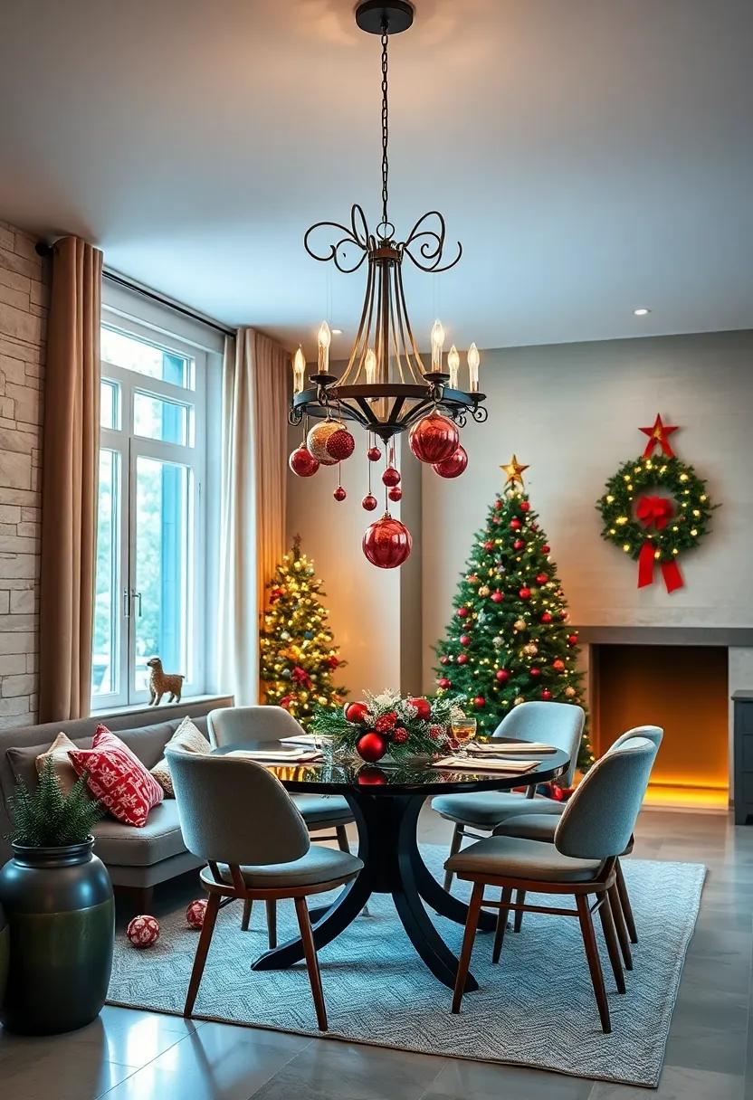 Vintage-inspired Christmas Ornaments hung from a ⁣Chandelier