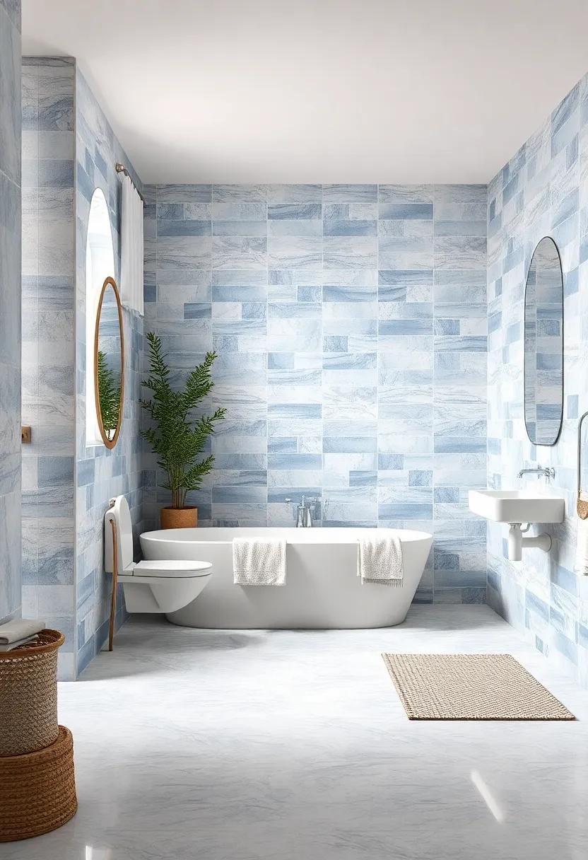 Coastal Blue and White Combo: Soft blue⁣ and crisp white tiles summon a serene, classic ‌seaside vibe