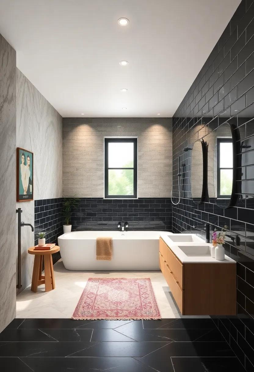 Glossy Glossy Black Subway: Bold yet timeless,⁣ glossy black tiles add drama and depth without feeling dated