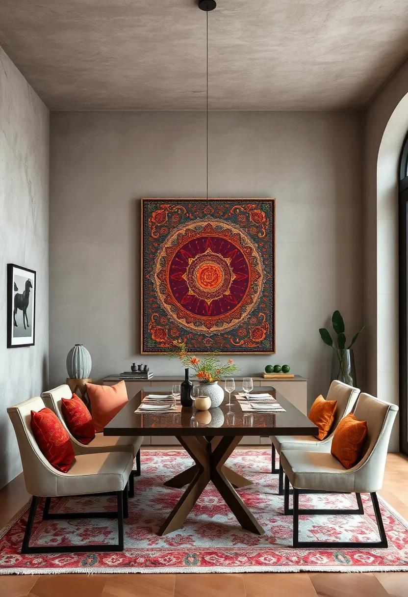 Bohemian-inspired ⁣room‍ accented by ⁢a vibrant⁣ tapestry ⁣art panel,⁢ introducing texture and a worldly vibe to the ‌intimate space