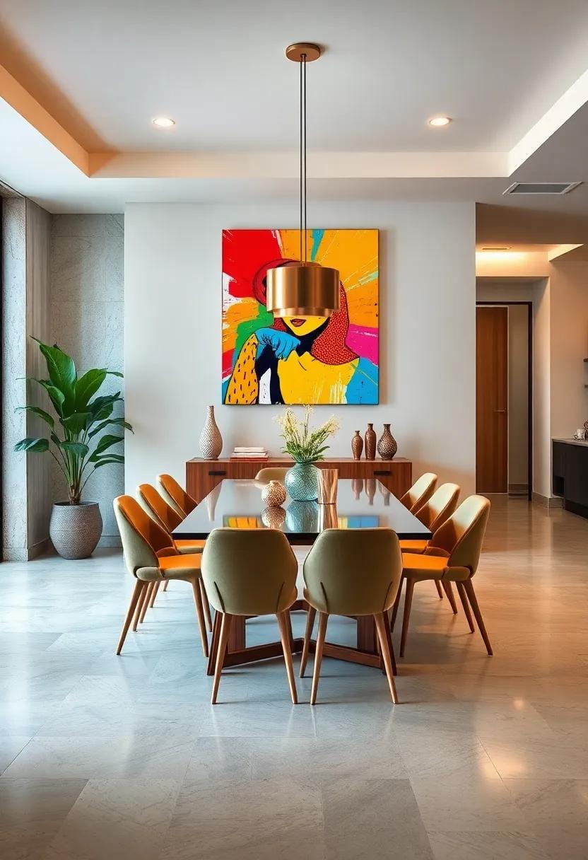 Mid-century modern setting elevated by a‍ colorful pop⁤ art canvas that infuses playful‍ personality and ⁢retro charm