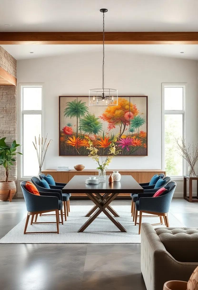 Modern farmhouse featuring ‍a ‍large-scale‍ nature-inspired‌ painting ​that adds vitality ⁣and focus without overwhelming