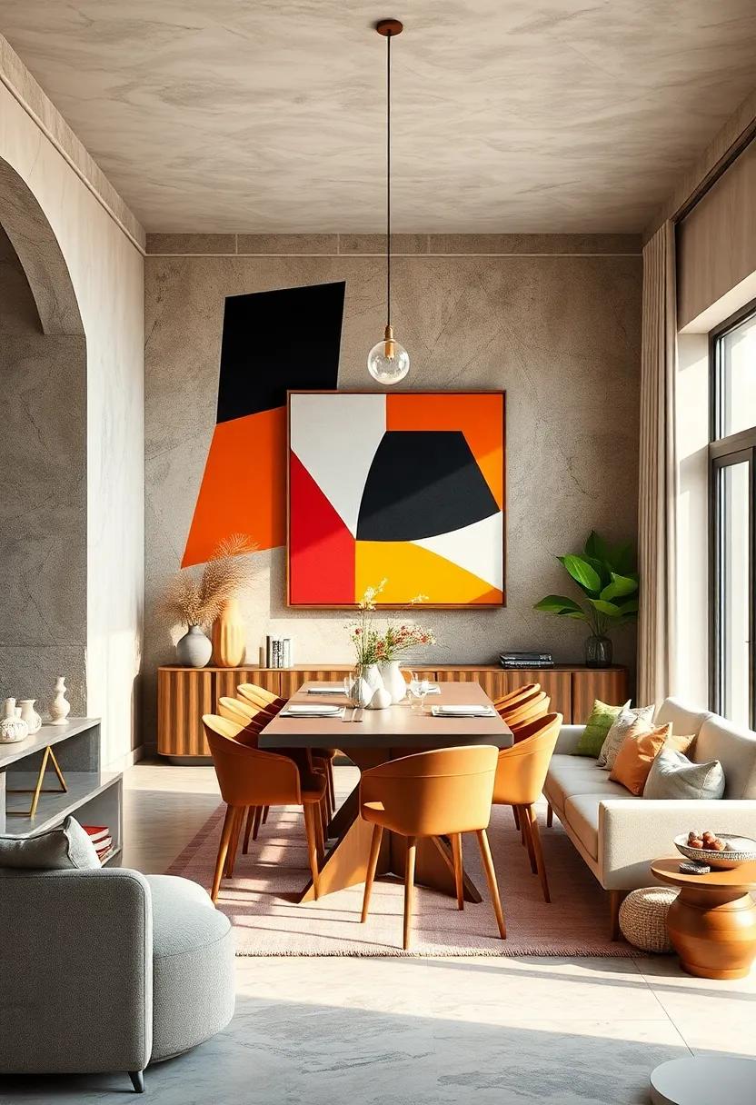 Scandinavian-inspired room ‌showcasing a bold‍ geometric ‍mural that⁢ injects energy while maintaining clean lines and natural light