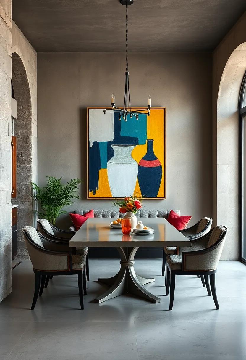 Vintage-inspired dining nook transformed with a bold cubist painting that brings ⁤a fresh twist to classic decor