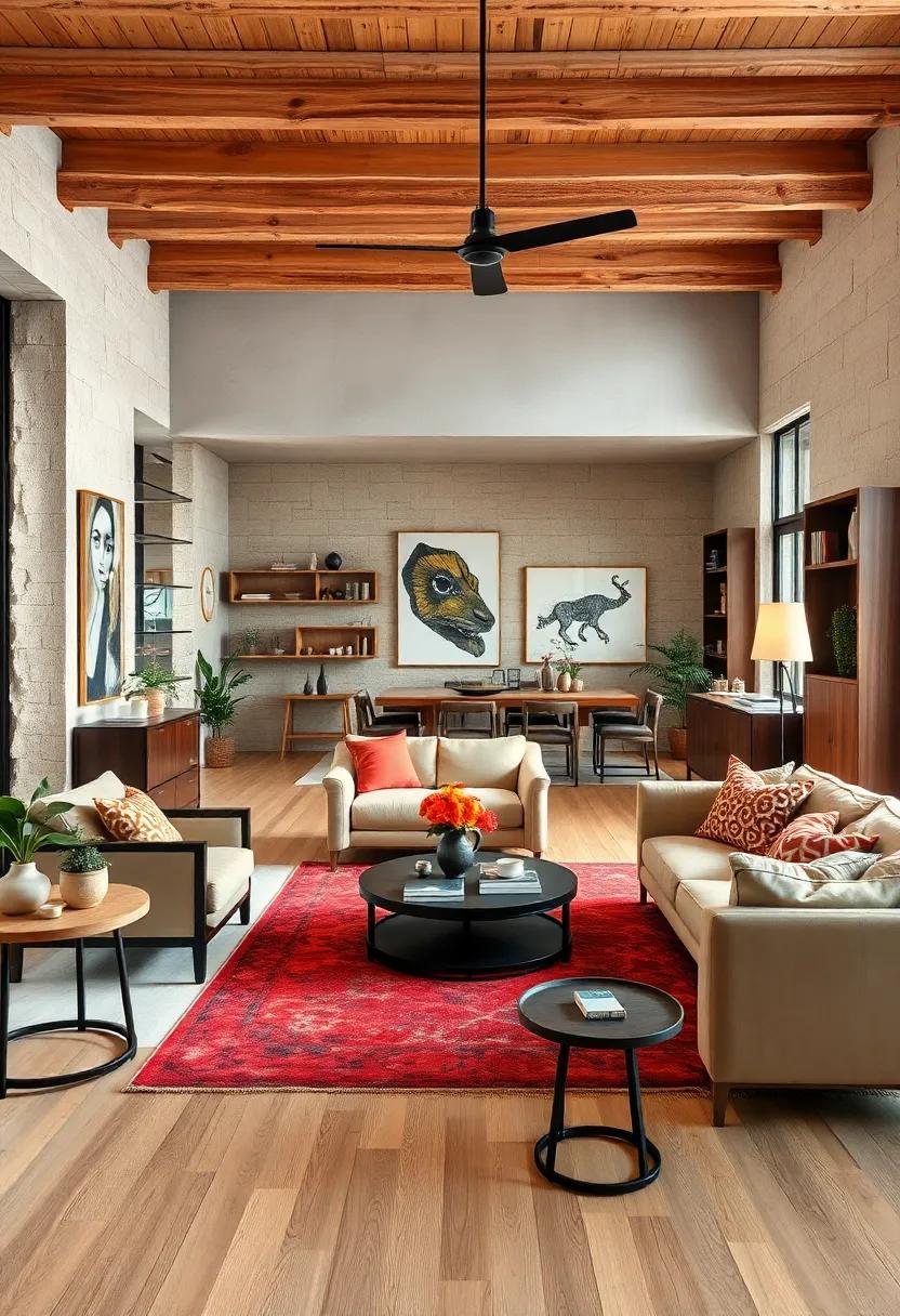 Create contrast⁣ by pairing light natural wood flooring with dark,​ eclectic furnishings ⁤and decor