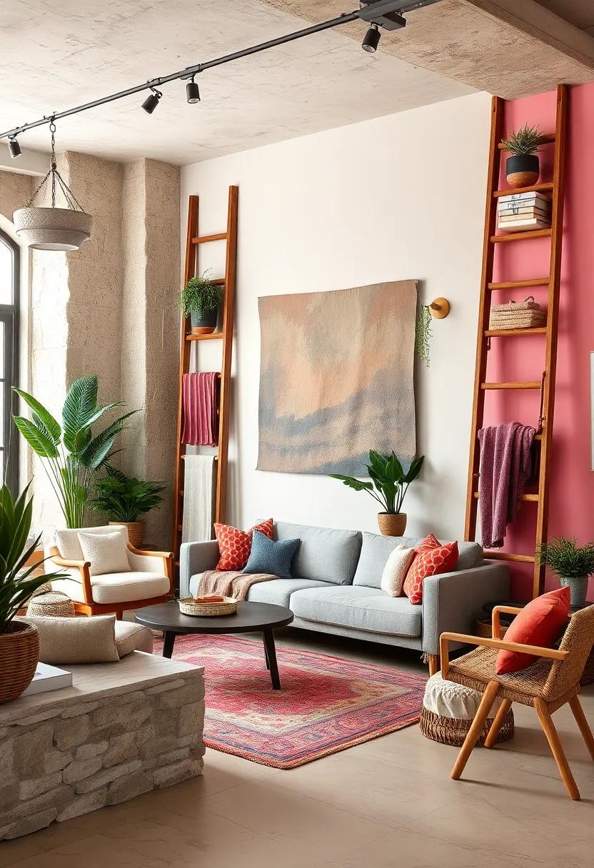 Use ⁣wooden ladders against vibrant painted‌ walls ‍to display‍ textiles ‍or plants in an artistic way
