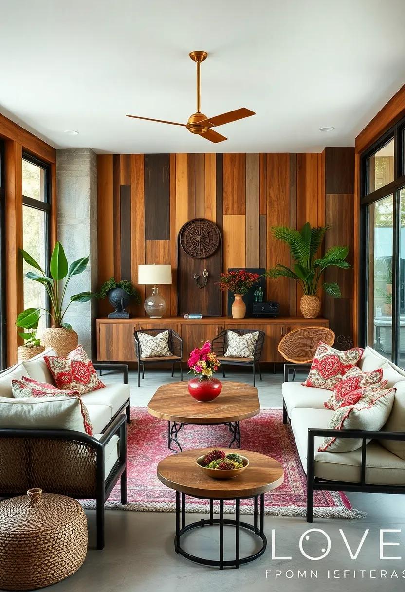 Combine wood and⁣ metal​ furniture pieces with vibrant, handwoven cushions for a balanced⁣ fusion