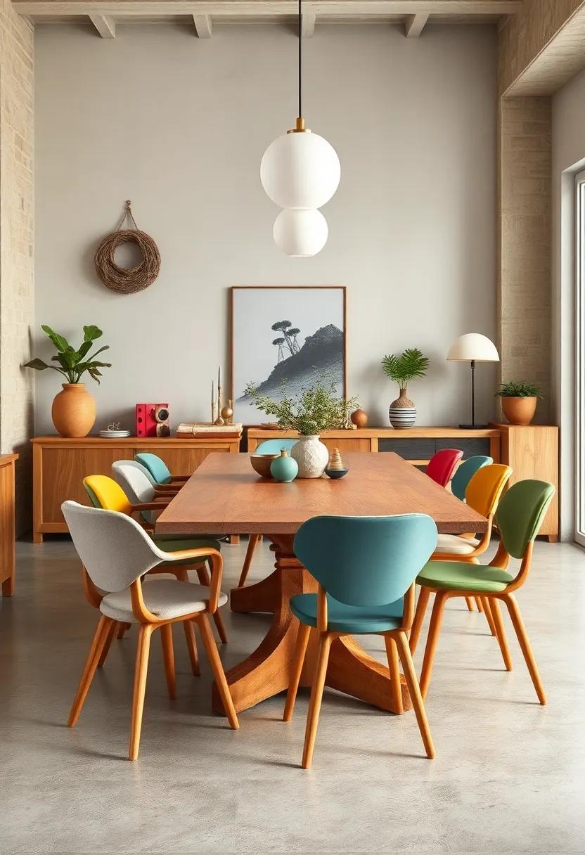 Layer a ‍natural ⁢wood dining table with mismatched,⁣ colorful⁣ chairs for a lively,‌ inviting setting