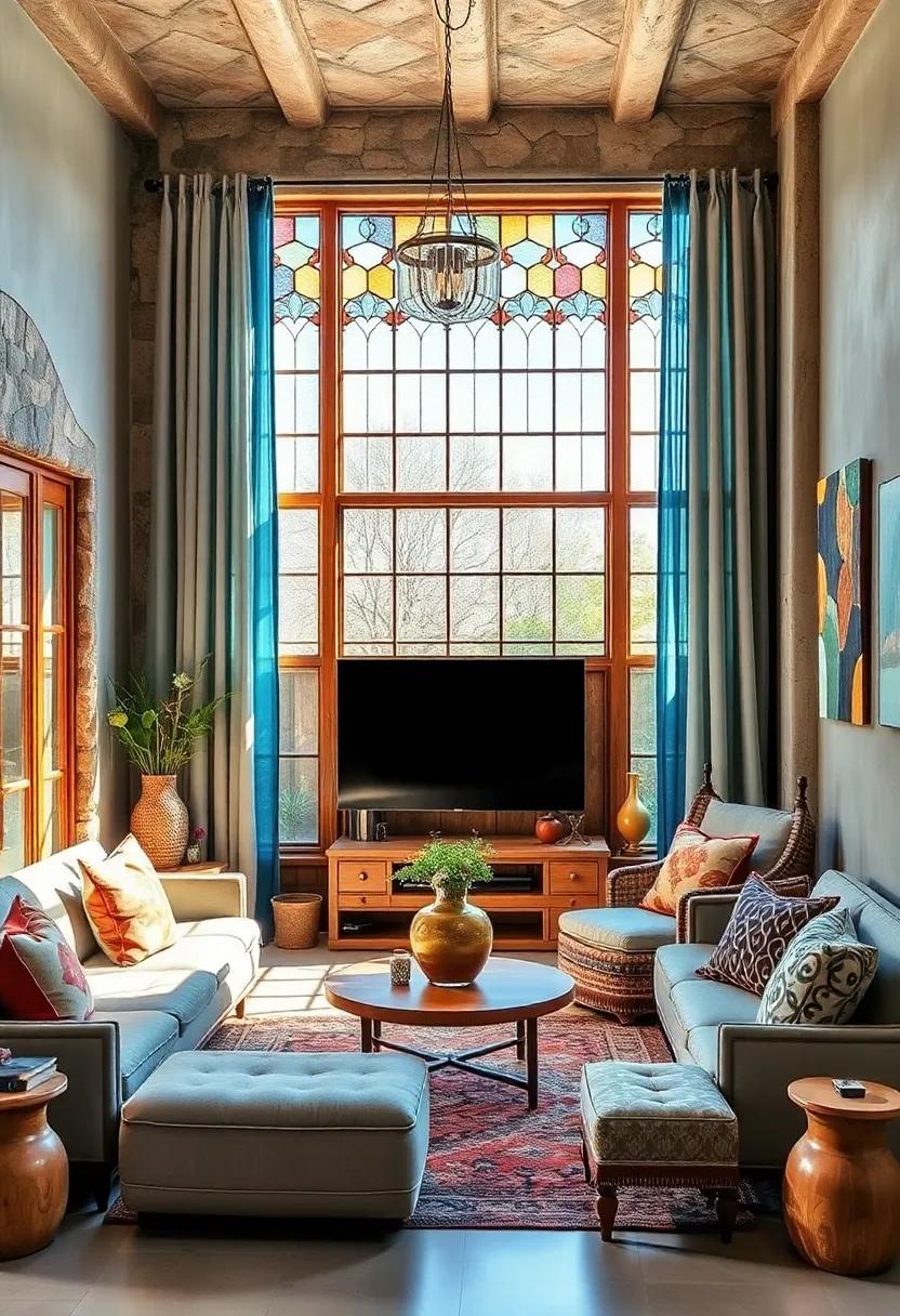 Use natural wood window ‍frames paired with eclectic stained glass or colorful curtains for ⁢layered warmth