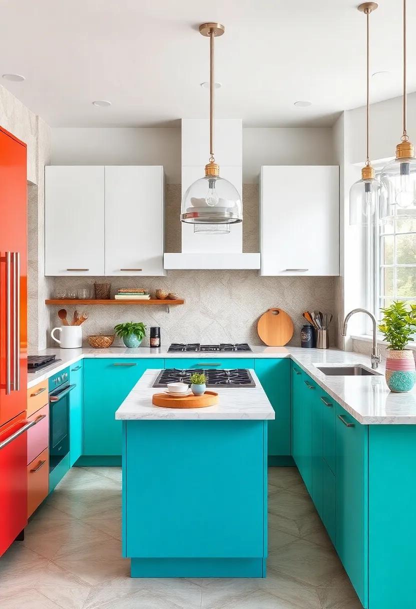 Color-Blocked Cabinets and ​Chrome Accents: Boldly colored‌ cabinets ⁤in primary‍ hues are tempered​ by shiny chrome fixtures for a ⁤playful,modern⁢ vibe