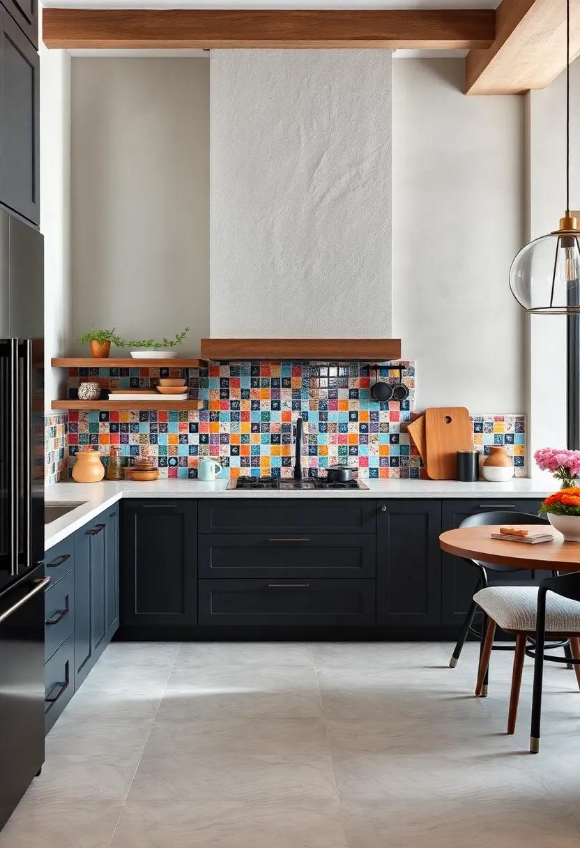 Colorful Mosaic Backsplash and matte Fixtures: Vibrant mosaic⁣ backsplashes‍ paired with matte black or gray ⁢fixtures offer eclectic charm​ with ⁢modern‍ restraint