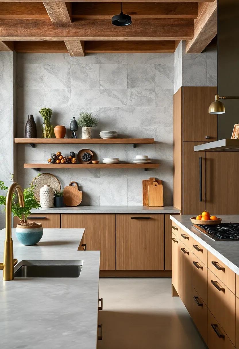 Concrete Countertops with Sleek Pull​ Handles: Industrial concrete ⁢surfaces combined with ‍sleek, linear pull handles create an edgy yet refined ⁢kitchen⁢ look