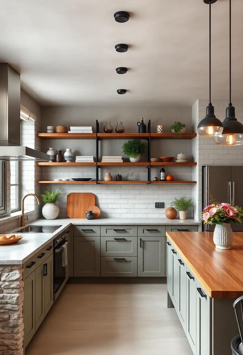 Vintage‍ Open Shelving and contemporary Lighting: Rustic wooden shelves ​offset by streamlined‌ pendant lights ⁢deliver a charming yet sophisticated look