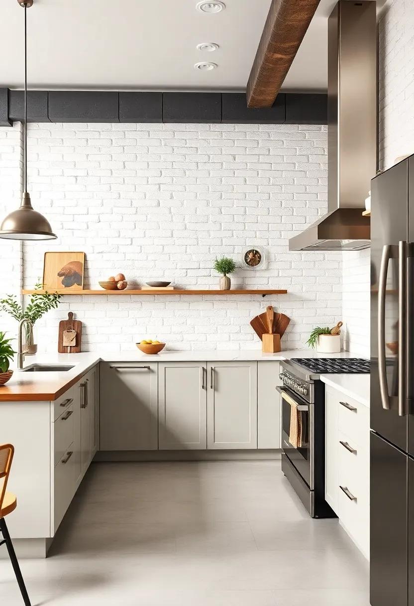 Whitewashed Brick and Glossy Stainless ⁤Steel: Raw white brick walls paired with gleaming stainless appliances evoke an ​urban farmhouse feel with modern‌ flair