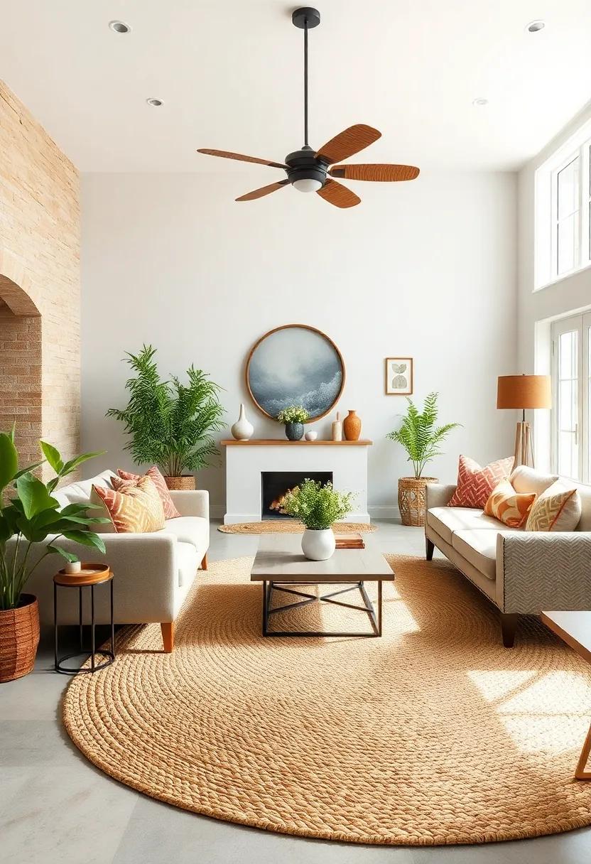 Add a large​ braided jute‌ or sisal area rug to anchor the space with natural ​fiber warmth