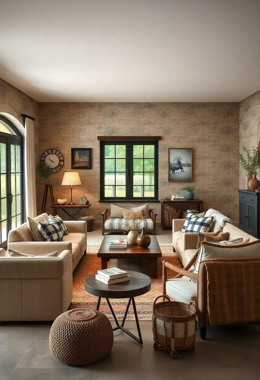 Incorporate⁢ subtle⁣ checkered or striped‌ patterns in upholstery ​or curtains for a ‌classic farmhouse⁢ feel