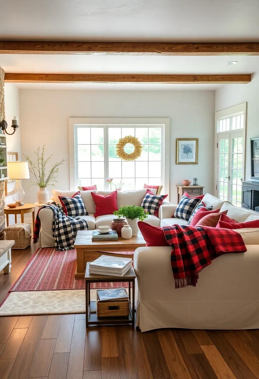 Layer cozy ‌plaid and‍ gingham throw blankets over vintage-inspired slipcovered ​sofas for‍ inviting ‍warmth